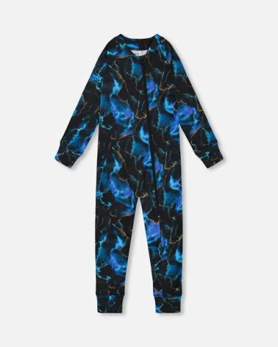 Deux Par Deux Kids'  Boy's One Piece Thermal Underwear Black Printed Storm