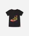 Deux Par Deux Little Boy's Organic Cotton Graphic Tee Black And Red Shoe In Black And Red Shoe