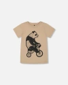 Deux Par Deux Boy's Organic Cotton Graphic Tee Black Panda On Beige Background In Black Panda On Beige