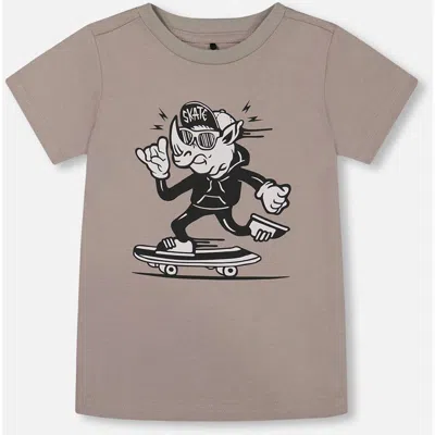 Deux Par Deux Kids'  Boy's Organic Cotton Graphic Tee Gray, Black And White