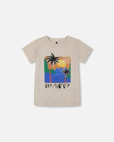Deux Par Deux Boys' Organic Cotton Graphic Tee- Little Kid, Big Kid In Light Gray Shimmer