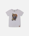 Deux Par Deux Kids'  Boy's Organic Cotton Graphic Tee Pale Blue And Puppies