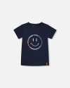 Deux Par Deux Boys' Organic Smiling Cotton Graphic Tee - Little Kid In Smiling Navy Blue