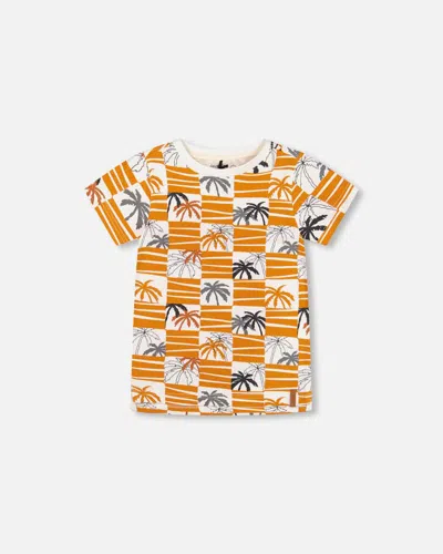 Deux Par Deux Kids'  Boy's Organic Cotton Printed T-shirt Yellow Ochre