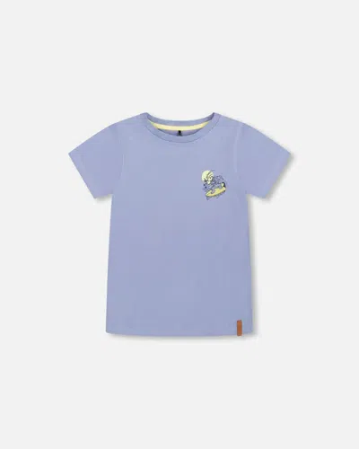Deux Par Deux Kids' Boy's Organic Cotton T-shirt Blue Printed On Front And Back