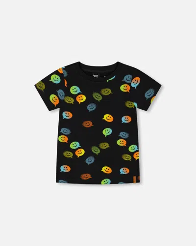 Deux Par Deux Kids' Boy's Organic Cotton T-shirt With Allover Print Black