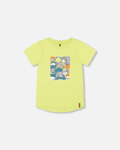Deux Par Deux Kids'  Boy's Organic Cotton T-shirt With Sneaker Print Lime