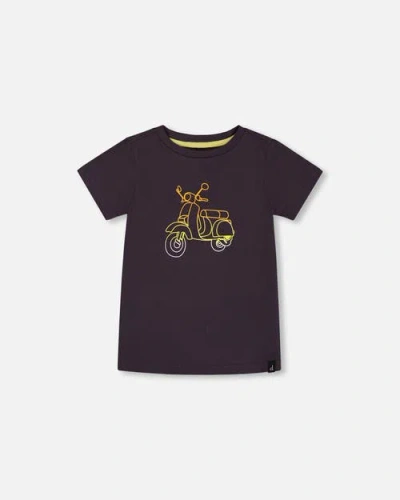 Deux Par Deux Kids'  Boy's Organic Cotton Tee Dark Gray And Multicolored Vespa In Dark Gray And Multicolor Vespa