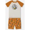 Deux Par Deux Boy's Organic Cotton Two-piece Short Pajama Set Sloths On Tan And Mottled Background In Sloths On Tan And Mottled