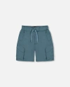 Deux Par Deux Kids'  Boy's Parachute Cargo Pocket Shorts Dark Teal