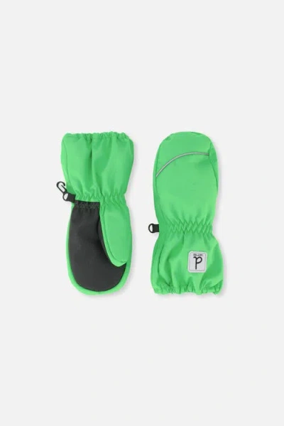 Deux Par Deux Babies'  Boy Play Waterproof Rubberized Palm Winter Mittens In Green