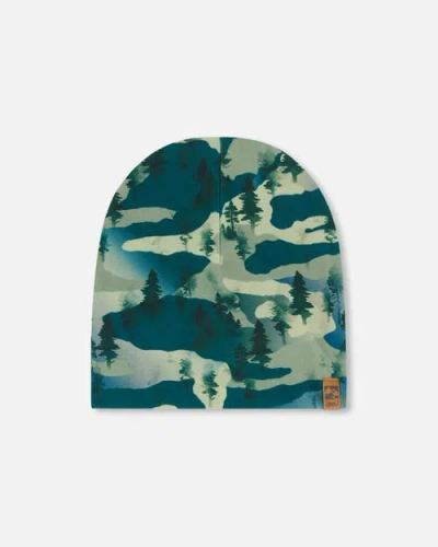 Deux Par Deux Babies'  Boy's Printed Beanie Hat Forest Green With Black Pines