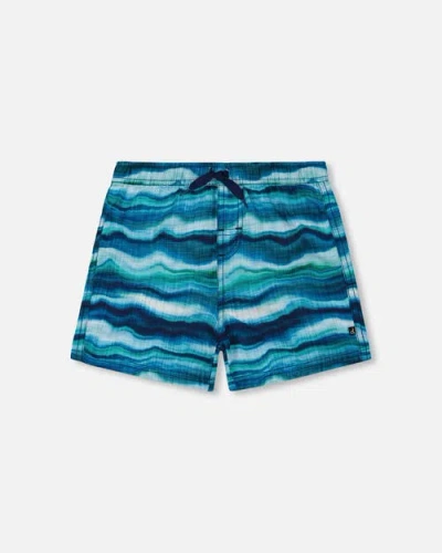Deux Par Deux Kids'  Boy's Printed Boardshorts Blue Wave And Black