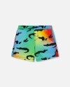 Deux Par Deux Boy's Printed Boardshorts Multicolored Crocodile In Multicolored Crocodile
