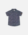 Deux Par Deux Kids'  Boy's Printed Chambray Short Sleeve Shirt Gray, White And Tan