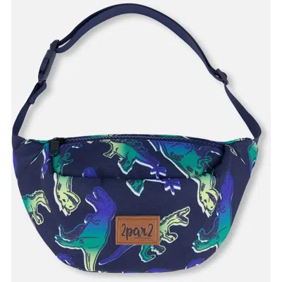 Deux Par Deux Kids'  Boy's Printed Fanny Pack Blue And Green Dino On Navy