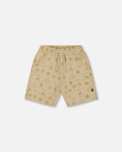 Deux Par Deux Kids'  Boy's Printed French Terry Short Beige With Palm Trees