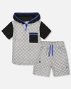 Deux Par Deux Kids'  Boy's Printed Hooded Terry Top And Shorts Set Gray And Black