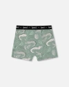 Deux Par Deux Boy's Printed Organic Cotton Boxer Shorts Light Sage And Gray Crocodile In Light Sage And Gray Crocodile