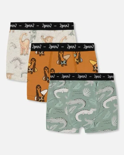 Deux Par Deux Kids'  Boy's Printed Organic Cotton Boxer Shorts (pack Of 3) Multicolored