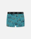 Deux Par Deux Kids'  Boy's Printed Organic Cotton Boxer Shorts Teal With Yellow Truck
