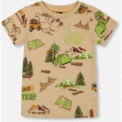 DEUX PAR DEUX DEUX PAR DEUX BOY'S PRINTED ORGANIC COTTON TEE CAMPING BEIGE