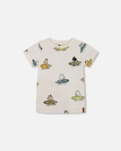 Deux Par Deux Kids'  Boy's Printed Organic Cotton Tee Multicolored Splash On Off-white In Multicolor Splash On Off-white