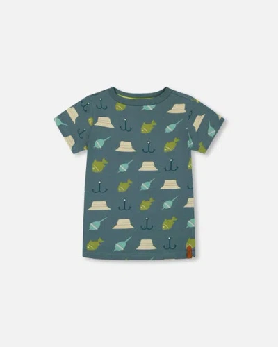 Deux Par Deux Boys' Printed Organic Cotton Tee - Little Kid, Big Kid In Teal And Peach