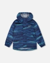 Deux Par Deux Little Boy's Printed Packable Windbreaker Blue Wave And Black In Blue Wave And Black