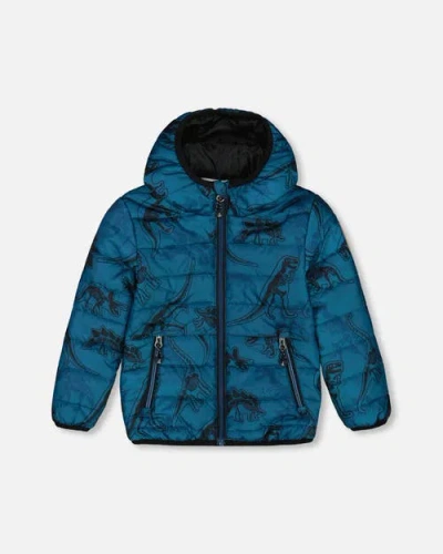 Deux Par Deux Boys' Printed Quilted Mid-season Jacket - Little Kid, Big Kid In Blue