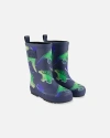 Deux Par Deux Boy's Printed Rain Boots Blue And Green Dino On Navy In Blue And Green Dino On Navy