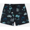 Deux Par Deux Boy's Printed Swim Trunks Light Blue Beach On Black In Light Blue Beach On Black