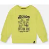 Deux Par Deux Boy's Pullover Graphic Sweatshirt Lime Green In Lime Green