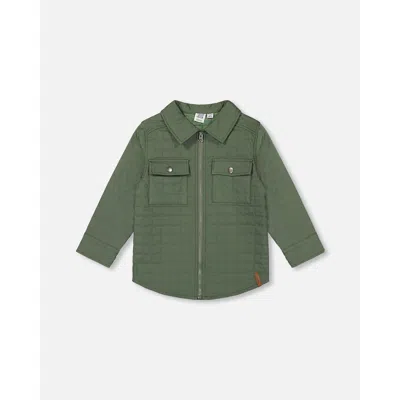 Deux Par Deux Boys' Quilted Canvas Overshirt With Pockets - Little Kid, Big Kid In Dark Forest