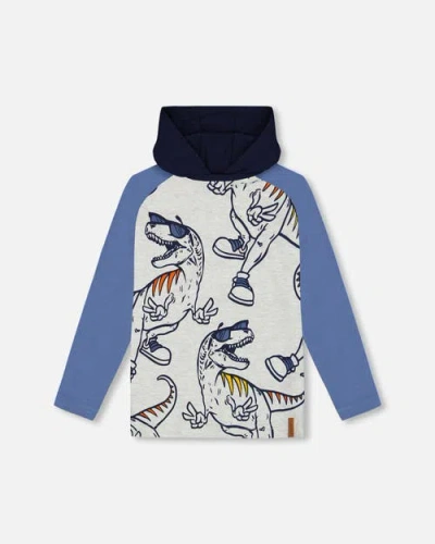 Deux Par Deux Kids'  Boy's Raglan Hooded T-shirt Gray Mix And Blue In Light Grey Mix