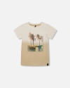 Deux Par Deux Kids'  Boy's Short Sleeve Organic Cotton Graphic Tee Gradient White And Beige