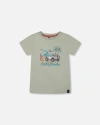 Deux Par Deux Boys' Short Sleeve Organic Cotton Graphic Tee - Little Kid, Big Kid In Sage And Multi