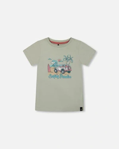 Deux Par Deux Boys' Short Sleeve Organic Cotton Graphic Tee - Little Kid, Big Kid In Sage And Multi