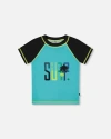 Deux Par Deux Boys' Short Sleeve Rashguard - Little Kid, Big Kid In Black And Turquoise