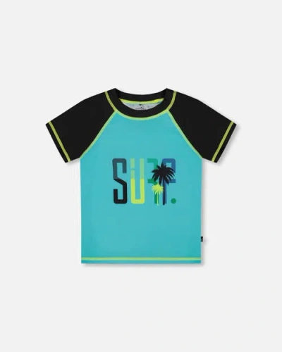 Deux Par Deux Boys' Short Sleeve Rashguard - Little Kid, Big Kid In Black And Turquoise