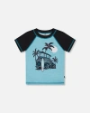 Deux Par Deux Boys' Short Sleeve Rashguard - Little Kid, Big Kid In Light Blue And Black