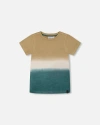 DEUX PAR DEUX DEUX PAR DEUX BOY'S SHORT SLEEVE TEE GRADIENT BEIGE AND TEAL