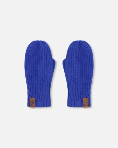 Deux Par Deux Kids'  Boy Soft Ribbed Knit Mittens In Blue
