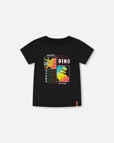 Deux Par Deux Kids'  Boy's T-shirt Black Dinosaur Print