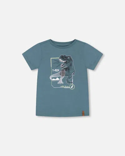Deux Par Deux Kids'  Boy's T-shirt Pine Green Dinosaur Print