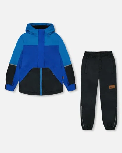 Deux Par Deux Kids'  Boy's Two-piece Mid-season Outerwear Set Royal Blue And Black