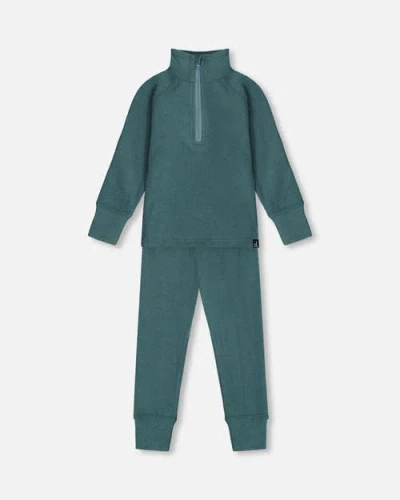 Deux Par Deux Kids'  Boy's Two Piece Thermal Underwear Set Pine Green In Sea Pine