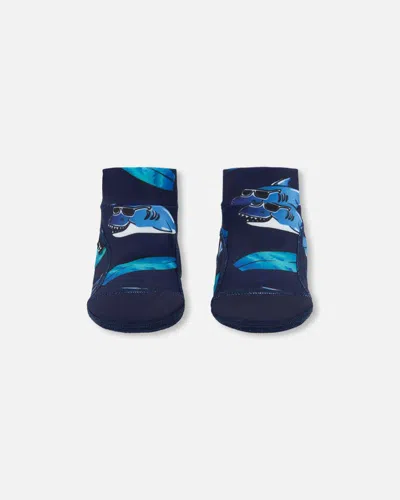 Deux Par Deux Kids' Boy's Water Shoes Shark Print Navy In Blue