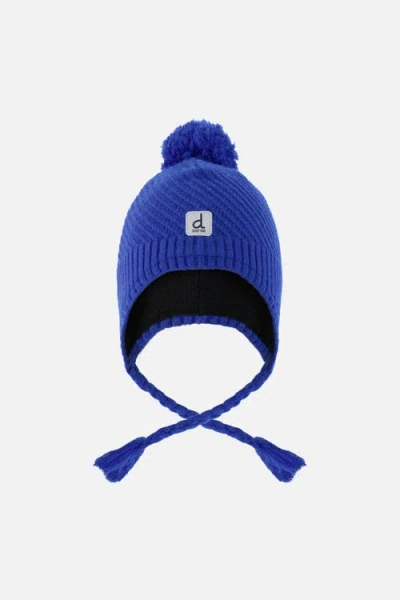 Deux Par Deux Kids'  Boy Winter Peruvian Fleece Lined Ear Flap Knit Hat With Pompom In Blue