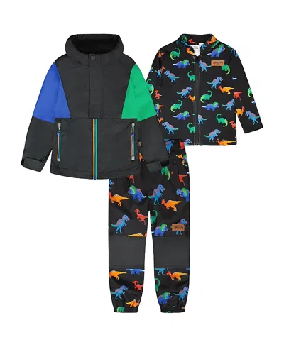 Deux Par Deux Boys' 3-in-1 Two-piece Dinosaur Print Mid-season Outerwear Set - Baby In Multi